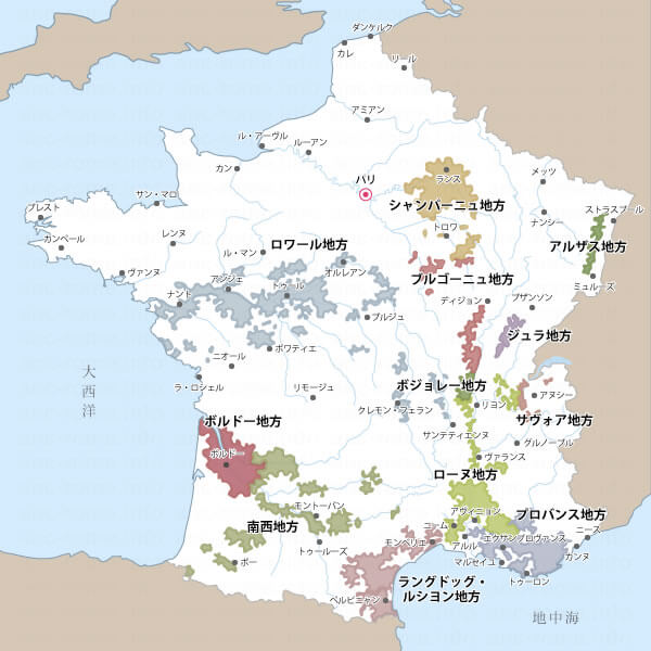 フランスのワイン生産地区地図